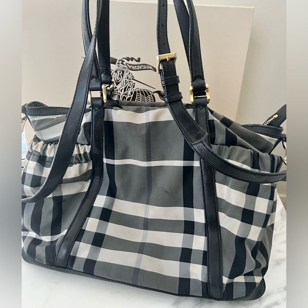 Burberry Diaper Tote Bag Nylon Check Black